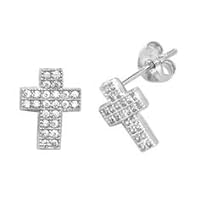 ANGEL SALES 2.50 Ctw Round Cut Diamond Cross Shape Stud Earrings For Men's & Women's 14K White Gold Finish With 925 Sterling Silver