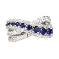 K Gallery 3.20Ctw Round Cut Blue And White Diamond Women's Wedding Crissover Band Ring 14K White Gold Finish