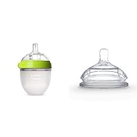 Comotomo Baby Essential Bundle Baby Bottle, Green, 5 oz and Silicone Nipple, Slow Flow, 0-3 Months