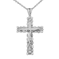 CRUCIFIX NUGGET CROSS PENDANT NECKLACE IN WHITE GOLD - Gold Purity:: 10K, Pendant/Necklace Option: Pendant With 18