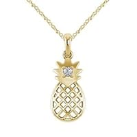 0.10 Ct Round Cut Diamond Pineapple Charm Pendant Necklace 10K Yellow Gold Plated
