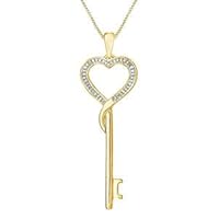 0.1 Cttw Round Cut Diamond Heart Key Pendant Necklace 14K Yellow Gold Plated