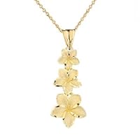 Elegant Plumeria Flower Pendant Necklace in Yellow Gold - Gold Purity:: 14K, Pendant/Necklace Option: Pendant With 18