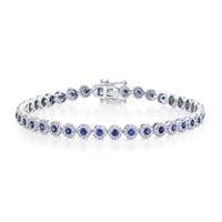 K Gallery 1.70 Ctw Round Cut Sapphire and Diamond Tennis Bracelet for Women 14K White Gold Finish 925 Sterling Silver