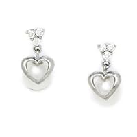 14k White Gold White 5x5mm Freshwater Cultured Pearl and CZ Cubic Zirconia Simulated Diamond Love Heart And Screw back Earrings Jewelry for Women
