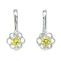 14k White Gold November Yellow 3mm Round CZ Flower Leverback Earrings Measures 12x6mm Jewelry for Women