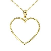 TWO SIDED BEADED OPEN HEART PENDANT NECKLACE IN YELLOW GOLD (1.1