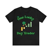 One Lucky Day Trader Short Sleeve Tee, Gift for Day Traders, St Patrick's T-Shirt for Day Traders, Crypto Bitcoin Gift Black