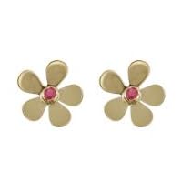 18Kt Yellow Gold Large Flower Earrings with Rubi Stone (11mm)