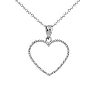 TWO SIDED BEADED OPEN HEART PENDANT NECKLACE IN WHITE GOLD (0.9