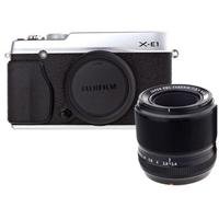 Fujifilm X-E1 Digital Camera Body, Silver - Bundle - with Fujifilm XF 60mm F/2.4 Lens