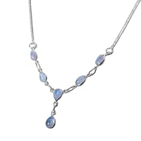 925 Sterling Silver Gemstone Jewelry Natural Pear Rainbow Moonstone Necklace Gift Jewelry