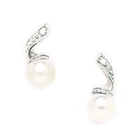 14k White Gold White 5x5mm Freshwater Cultured Pearl and CZ Screw Back Earrings Measures 12x5mm Jewelry for Women