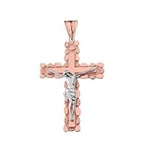 CRUCIFIX NUGGET CROSS PENDANT NECKLACE IN TWO-TONE ROSE GOLD - Gold Purity:: 10K, Pendant/Necklace Option: Pendant With 22