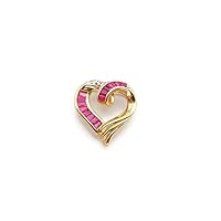 Baguette Cut Ruby & Diamond Heart Pendant For Womens & Girls 14k Yellow Gold Plated 925 Sterling Silver.