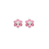 Kids Sterling Silver Simulated Birthstone Flower Stud Earrings For Girls