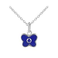 Girl's Sterling Silver Simulated Birthstone Enamel Butterfly Necklace (12-18 in)