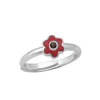 Girl Sterling Silver Simulated Birthstone Enamel Flower Ring Adjustable Size 3-7