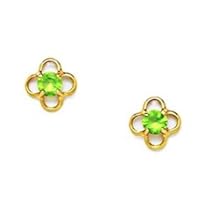 14k Yellow Gold August Green CZ Small Flower Screw Back Earrings Measures 6x6mm Jewelry for Women
