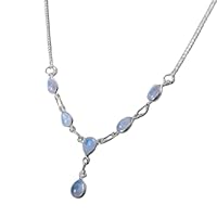 925 Sterling Silver Natural Pear Rainbow Moonstone Necklace Gift Jewelry