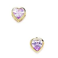 14k Yellow Gold June Lt Purple 4x4mm CZ Love Heart Screw Back Earrings Measures 5x5mm Jewelry for Women