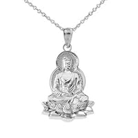 Buddha in Lotus Flower Pendant Necklace in White Gold - Gold Purity:: 10K, Pendant/Necklace Option: Pendant With 20