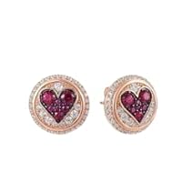 K Gallery 1.70Ctw Round Cut Ruby And Diamond Heart Stud Earrings 14K Rose Gold Finish