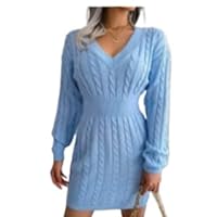 V-Neck Sweater Dress Large Size 8/10 Blue