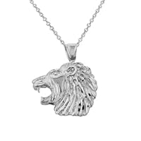 WHITE GOLD DIAMOND CUT LION HEAD PENDANT - Gold Purity:: 10K, Pendant/Necklace Option: Pendant With 18