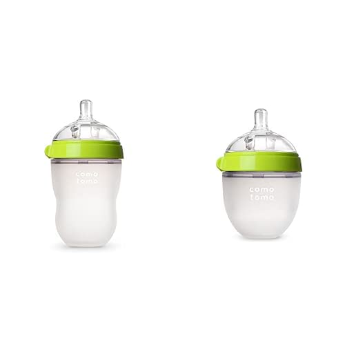 Comotomo Baby Essential Bundle Baby Bottle, Green, 8 oz and Baby Bottle, Green, 5 oz