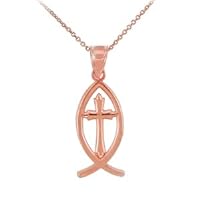 ROSE GOLD ICHTHUS CROSS PENDANT NECKLACE - Gold Purity:: 10K, Pendant/Necklace Option: Pendant Only