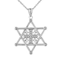 STAR OF DAVID JERUSALEM CROSS PENDANT NECKLACE IN WHITE GOLD - Gold Purity:: 14K, Pendant/Necklace Option: Pendant With 22