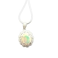 Top AAA+ Ethiopian Opal With Cubic Zirconia Pendant 925 Sterling silver Jewelry For Someone Special, White, Silver_Pendant_101