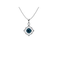 London Blue Topaz Brilliant Cut Round 5.00mm Vintage Solitaire Pendant | Sterling Silver 925 With 18 Inch Chain | A Pendant For Girls And Woman's | For Christmas, Birthday And Valentine Celebrations.