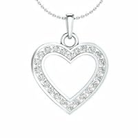 0.45 Ct Round Diamond Channel Set Love Heart Pendant Necklace 14k White Gold Plated
