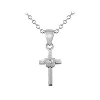 Girls Jewelry - Silver Diamond Flower Cross Pendant Necklace (14-16 inches)