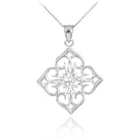 Sterling Silver Diamond Cut Flower Pendant Necklace - Pendant/Necklace Option: Pendant With 18
