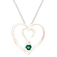 Round Shape Emerald Infinity Twist Heart Pendant Necklace 14K Rose Gold Plated
