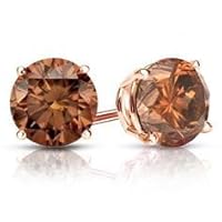 ANGEL SALES 2 Ct Round Diamond Solitaire Stud Earrings For Girls & Women's 14K Rose Gold Finish