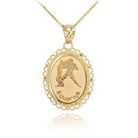 Polished Gold Aquarius Zodiac Sign Oval Pendant Necklace - Pendant/Necklace Option: Pendant With 18