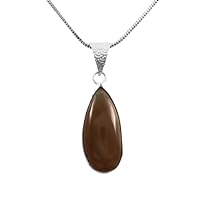 Genuine Brown Agate Gemstone Pendant Necklace 925 Sterling Silver Jewelry