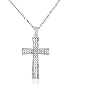 1.13 ct Natural White Round & Baguette 925 Silver Cross pendant Necklace