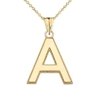 Personalized Yellow Gold Milgrain Initial Pendant Necklace - Gold Purity:: 14K, Pendant/Necklace Option: Pendant With 20