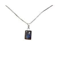 Handmade 925 Sterling Silver Plated Natural Square Blue Fire Labradorite Pendant necklace Jewelry