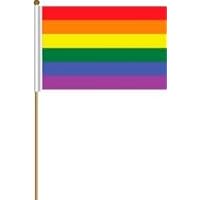 Gay & Lesbian Rainbow Pride Large 12 x 18 inch Stick Flag on a 2 Foot Wooden Pole .. new