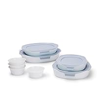 Rubbermaid Glass Baking Dishes for Oven, Casserole Dish Bakeware, DuraLite 12-Piece Set, White (with Lids)