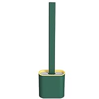 Silicone Toilet Brush and Holder Set, Toilet Bowl Brush for Bathroom Toilet (Color : Green, Size : 365x98x43mm)