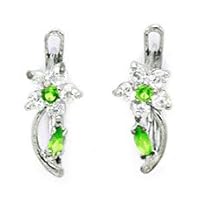 14k White Gold August Green CZ Flower and Leaf Leverback Earrings Measures 13x5mm Jewelry for Women