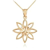 Yellow Gold Polished Daisy Pendant Necklace - Gold Purity:: 10K, Pendant/Necklace Option: Pendant With 20