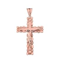 CRUCIFIX NUGGET CROSS PENDANT NECKLACE IN ROSE GOLD - Gold Purity:: 14K, Pendant/Necklace Option: Pendant With 20